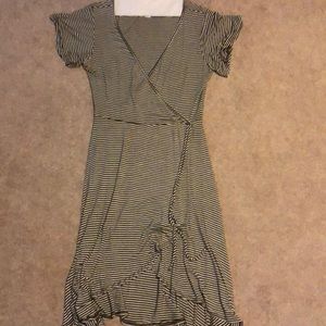 Black and white striped wrap dress